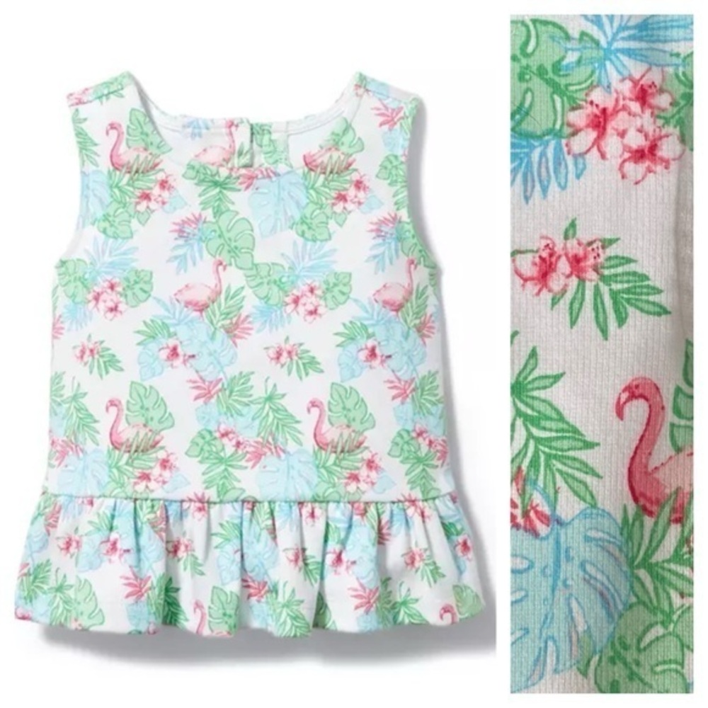 Janie and Jack Sleeveless Tropical Flamingo Peplum Top